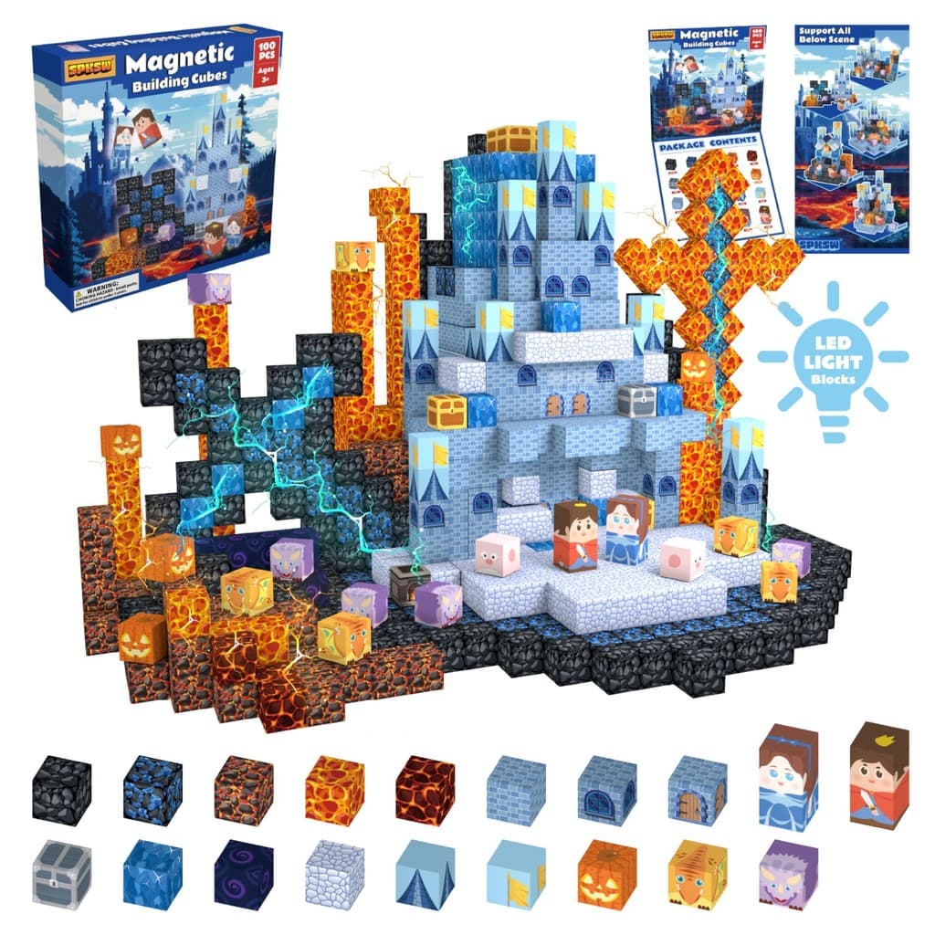 Conjunto De Construção Magnética De Castelo Azul Fofo 100 Unidades Com Blocos De Luz LED Brinquedo Educacional STEM Para
