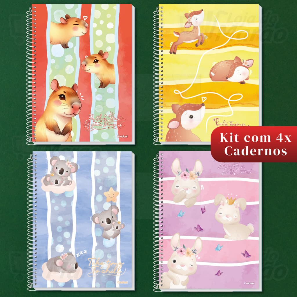Kit 04 Cadernos Universitário 1 Matéria 80 Folhas Lala Pets - Credeal