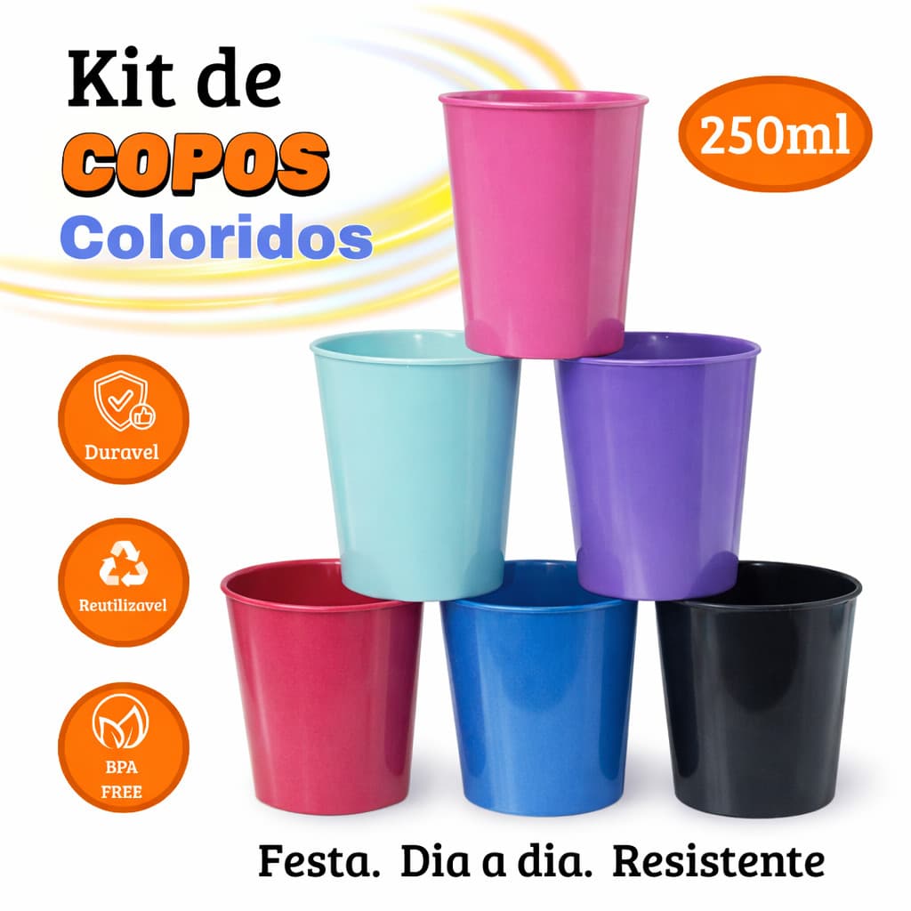 Kit 10 A 50 Copos Para Festas,Aniversários e Eventos Versateis Plastico 250ml Reutilizavel
