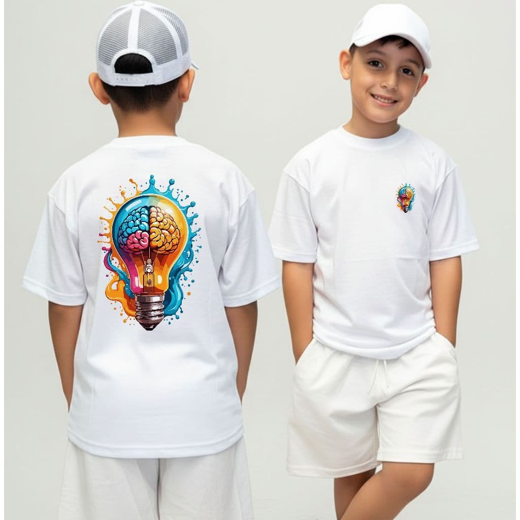 Camiseta Infantil Malha 30.1 100% Algodão Camisa Juvenil Estilosa Divertida Lampada Colorida
