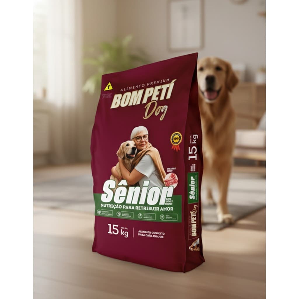 Ração Cachorro BomPetí Dog Premium Idoso Senior Velho Raça Média Grande 15kg Carne