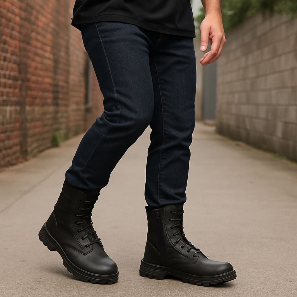 Bota Masculina Estilo Militar Tratorada Cadarço E Zíper