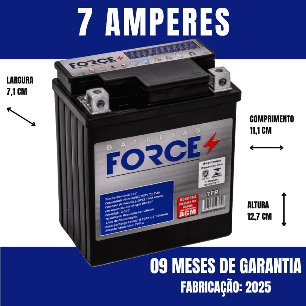 Bateria Falcon CB300 600 Twister - 7 amperes Force - Moto CG 150 Sport Comet Ninja Lander Teneré