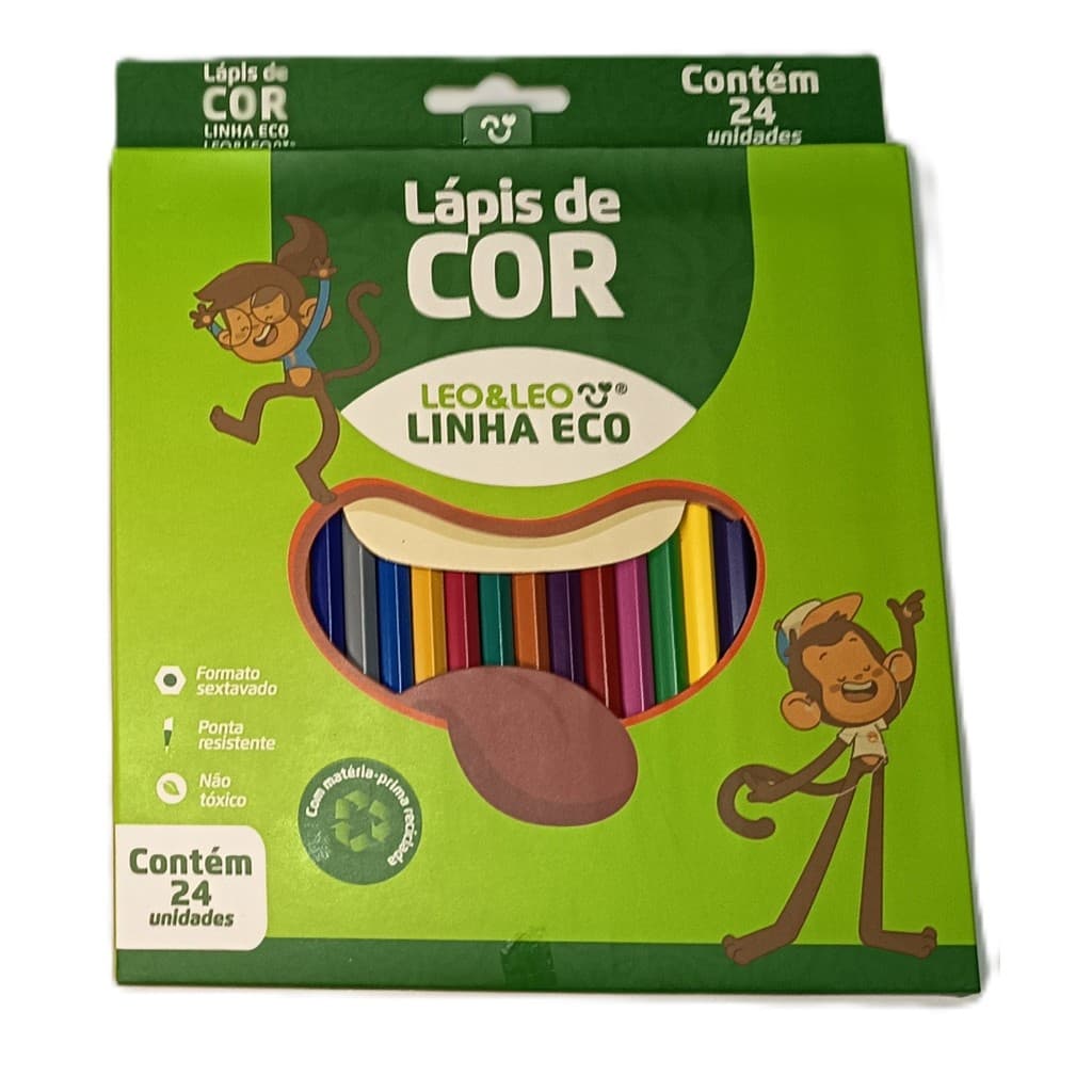 Lápis de Cor 24 Cores Eco Leo & Leo Escolar Infantil Artístico, com 01, 02, 03, 06 unidades