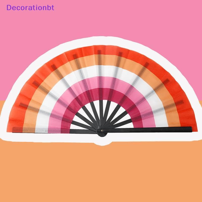Decorationbt Rainbow Dobrável Fãs Gay Lésbica Leques Dobráveis Decorativos , Grande Ventilador Portátil De Bambu Para Ho