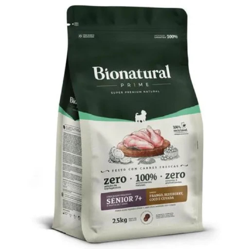 Ração Cães Bionatural Prime Senior 7+ 2,5Kg Frango Raças Pequenas