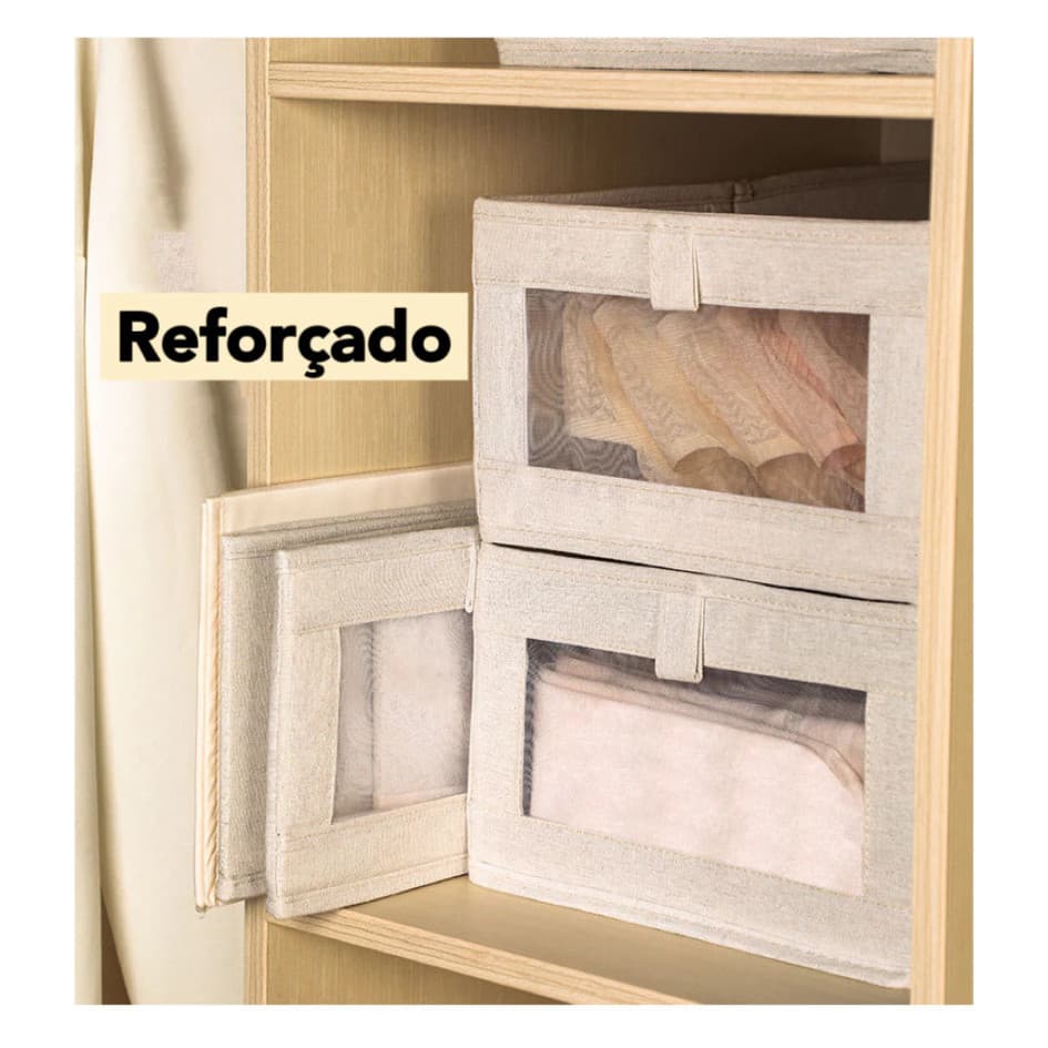 Caixas Organizadoras de Tecido Linho com Visor | Organizador de Roupas para Guarda-Roupa