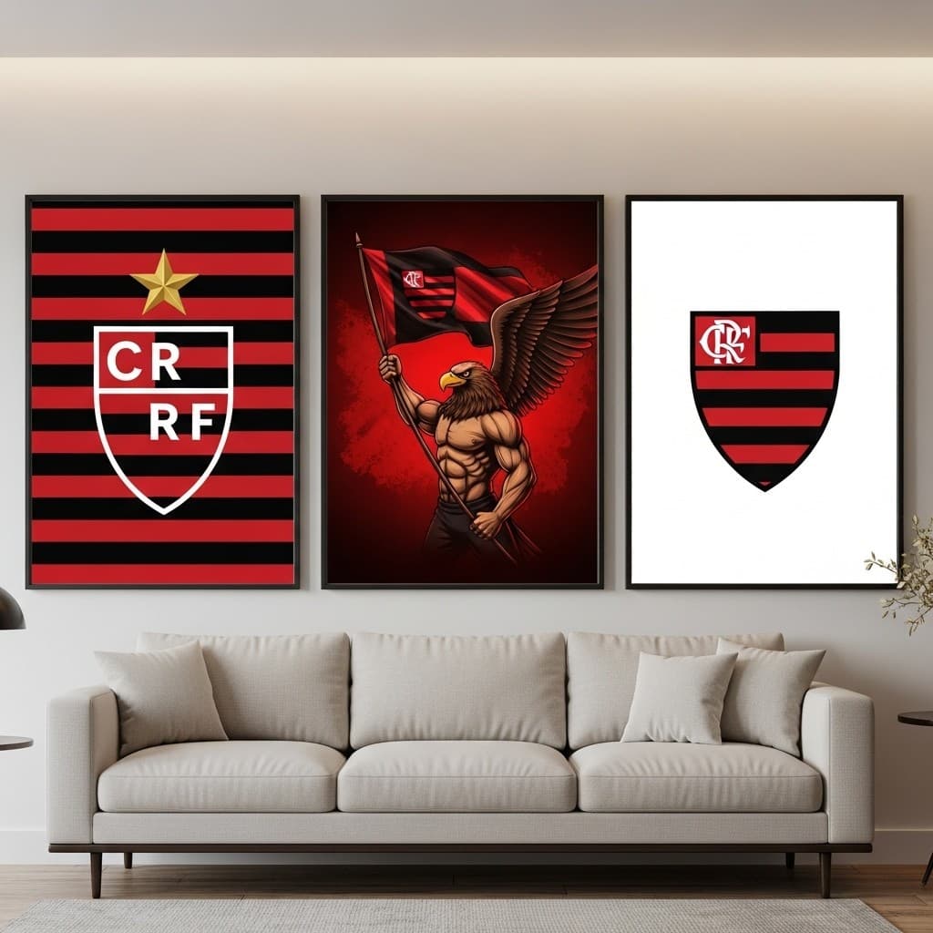 Quadro Flamengo 3 Quadros Decorativos – Estrela Dourada Arte Rubro-Negra - Frete Gratis 2026