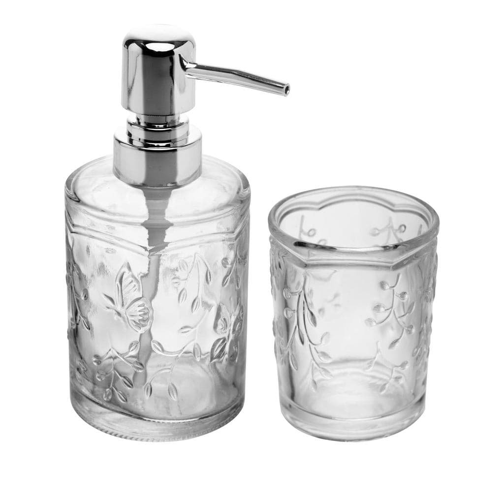 Jogo 2 Peças para Banheiro em Vidro New Butterfly Lyor - Kit Lavabo com Dispenser