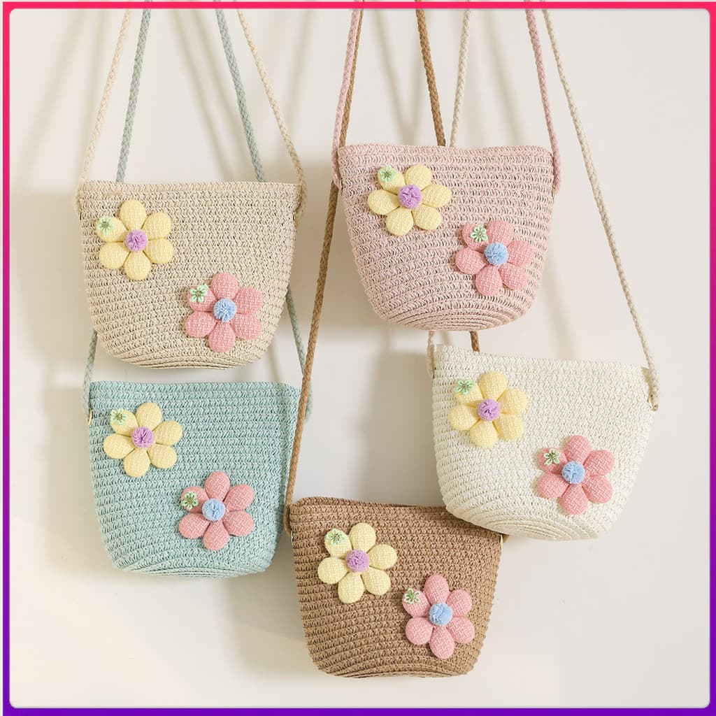 Novo 1 Pçs Meninas Saco De Tricô Tecer Bolsas Para O Verão Crossbody Crianças Carteira Bolsa Praia Tote Menina Cruz Corp