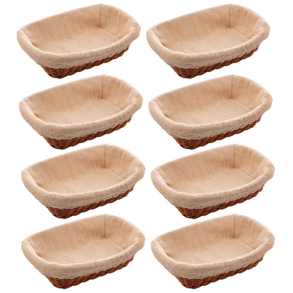 Kit 8 Cestas Porta Pão 24,5x17cm Lyor Plástico Rattan Tecido Mesa Posta Hotel