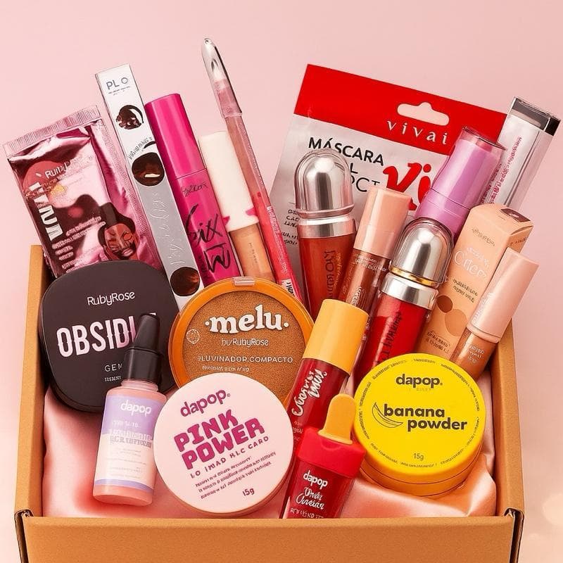 Kit 16 Itens Maquiagem Melhores Marcas Skin Care Capilar Com Gloss Batom Pó Pincéis
