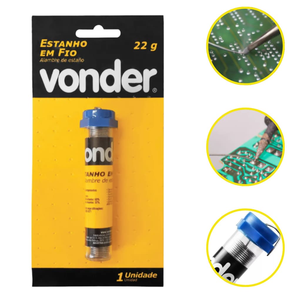 Estanho Fio 1mm 63x37 Tubinho 22gramas - Vonder