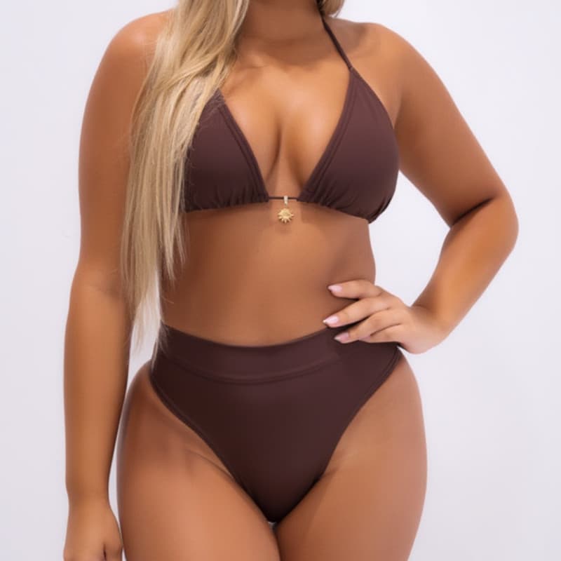 Conjunto Praia Cintura Alta Fio Ajustável Tendência TikTok