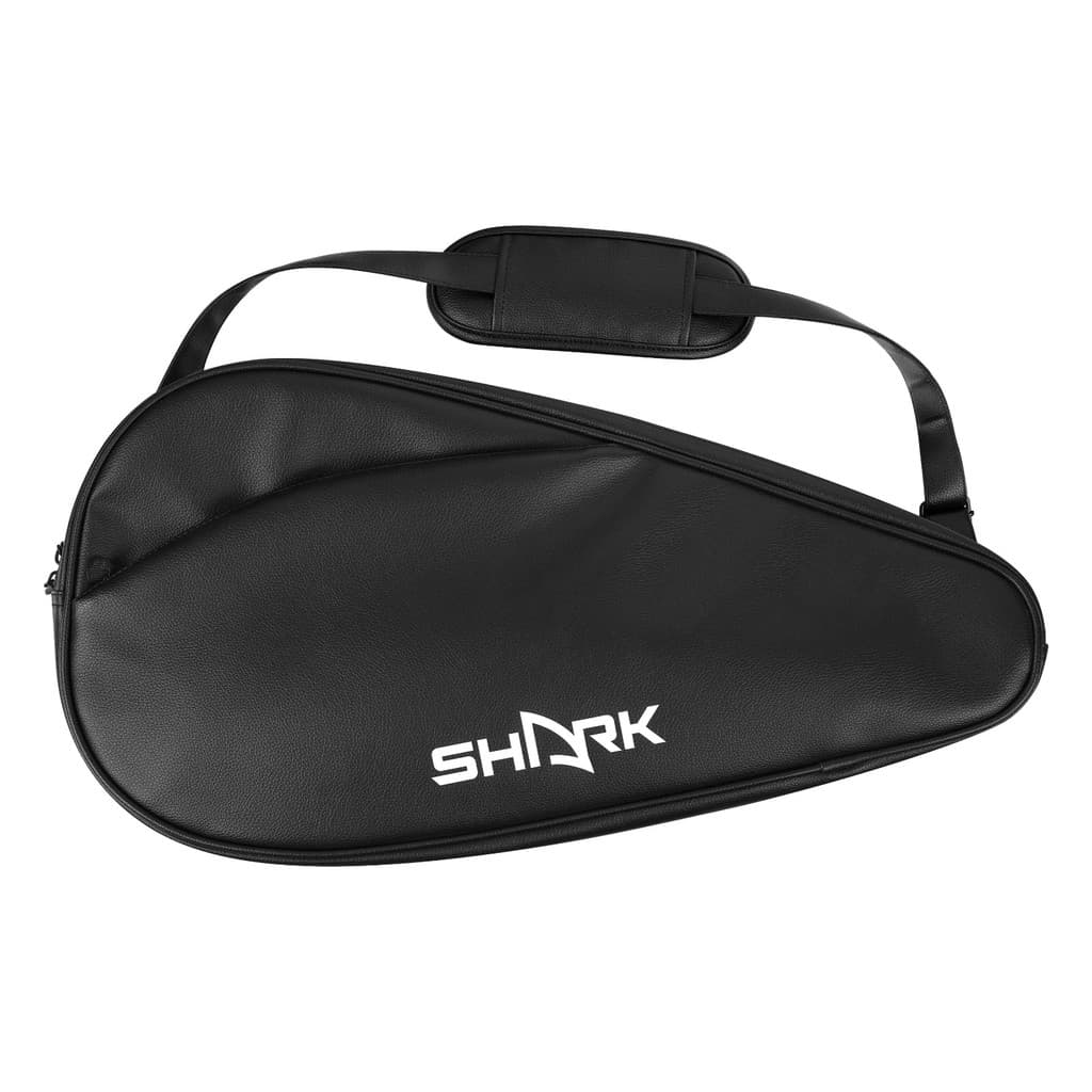 Capa Raquete Beach Tennis em Couro Shark Black 2026 (Térmica Alça ajustável Acolchoada Zíper Slim)