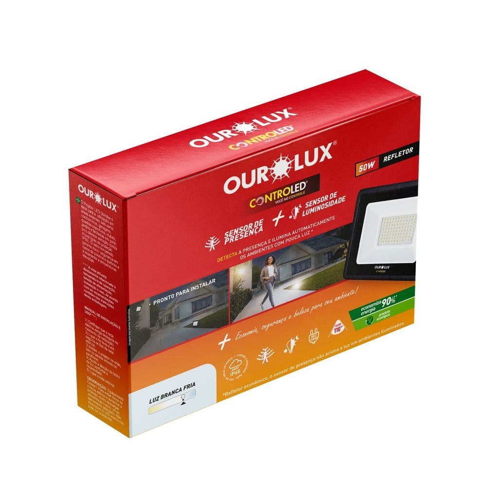 Refletor Led c/ Sensor de Presença 50W OUROLUX 6500K