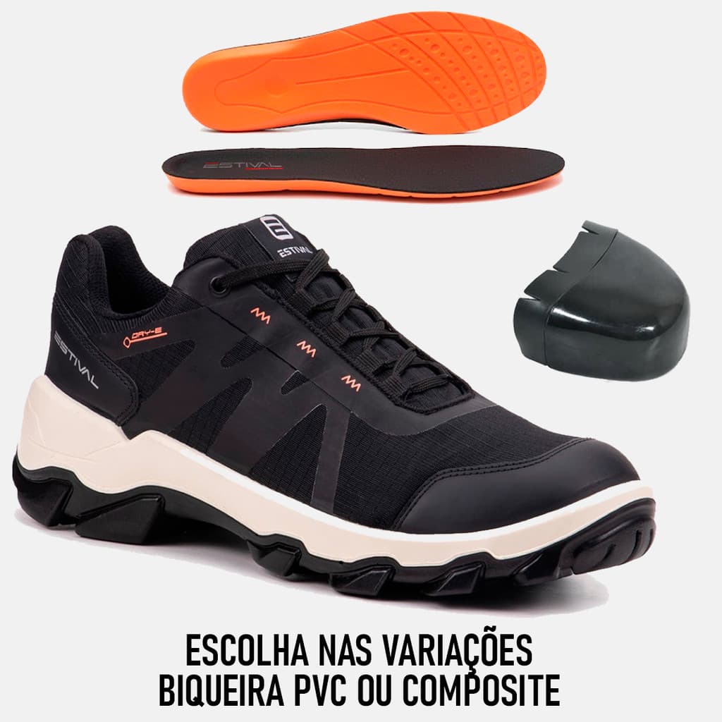 Sapato Estival de Segurança Hybrid Smart Black Estival + Palmilha PU Biqueira Composite - CA 47823/47750