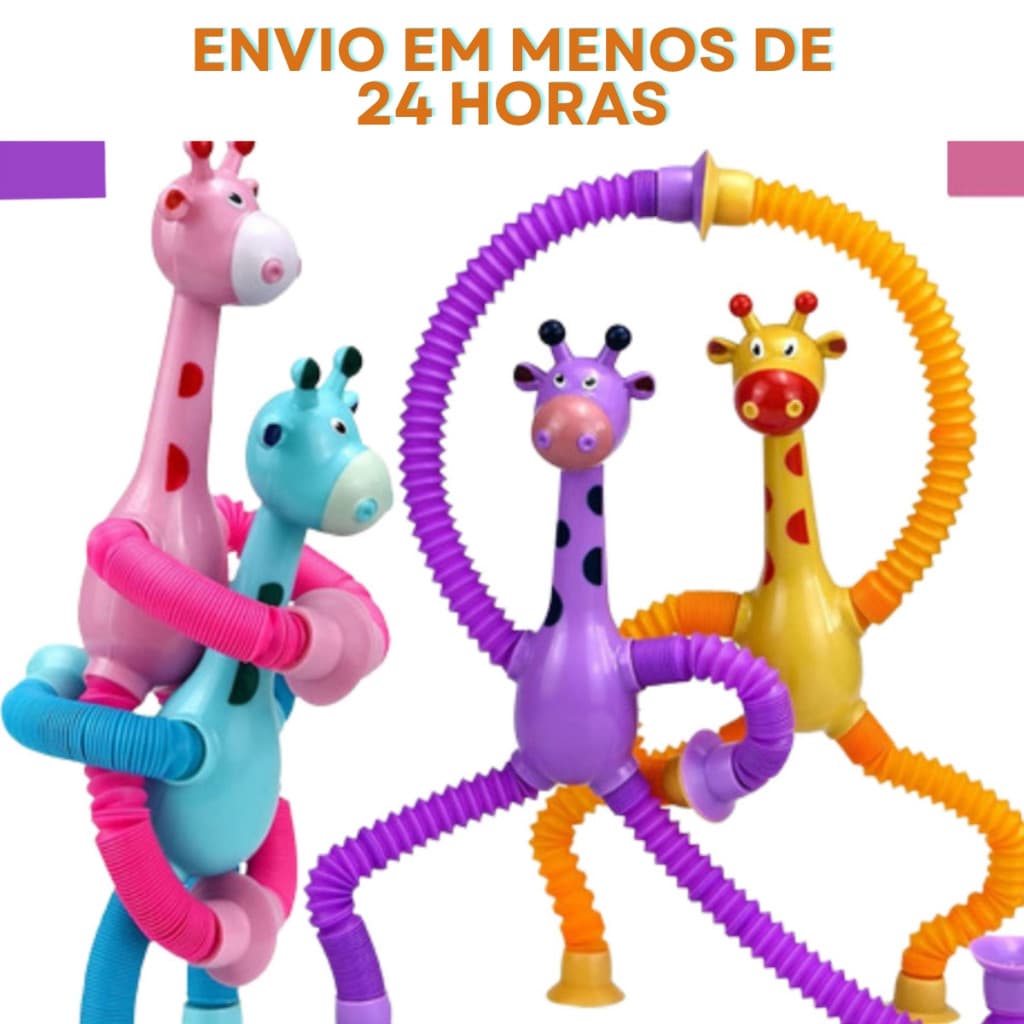 Kit com 4 Girafas Estica e Gruda Brinquedo Infantil Pop It Tubo Luz Led Com Ventosa