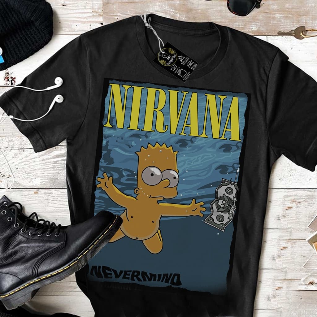 Camiseta Básica Estampa Simpsons Bart Nevermind Nirvana 100% Algodão Bt044