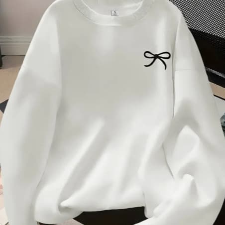 Blusa Moletom Gola Redonda Minimalista Flanelado Estampa Lacinho Moda Coquette Fofo Inverno Casual