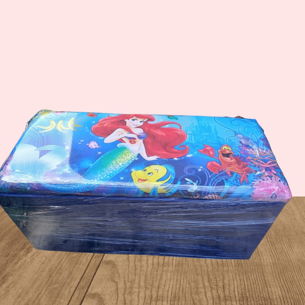 Baú Infantil Pequena Sereia Decorado Puff Organizador 90cm Reforçado Guarda Brinquedos Pronta Entrega