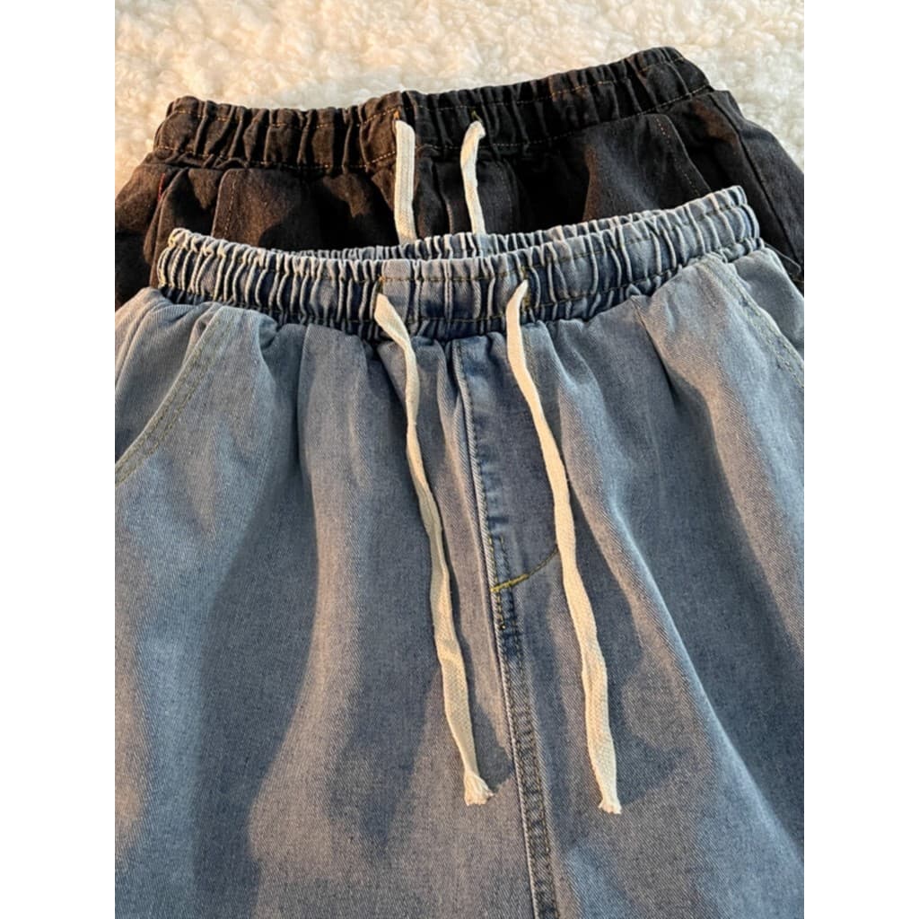 Calças de brim de cintura elástica masculina primavera outono versão coreana na moda estilo japonês solto perna reta Har