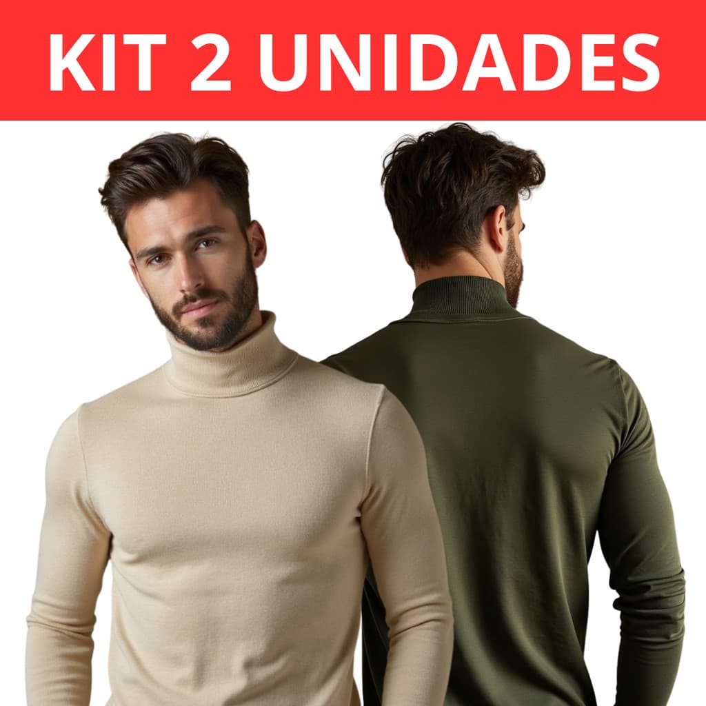Kit com 2 Blusa Cacharrel Masculina Canelada Elegante Camiseta Manga Longa Segunda Pele Suéter Gola Alta