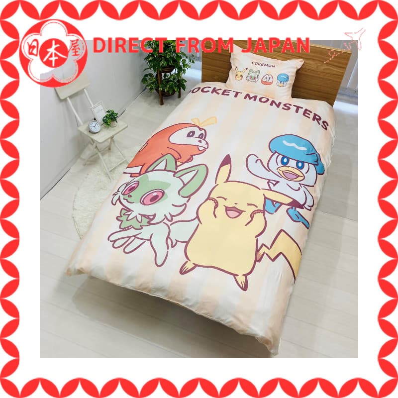 [Direto do Japão] MORIPiLO Conjunto de capa de edredom Pokémon (Pikachu Paldea Friends - capa de edredom e capa de