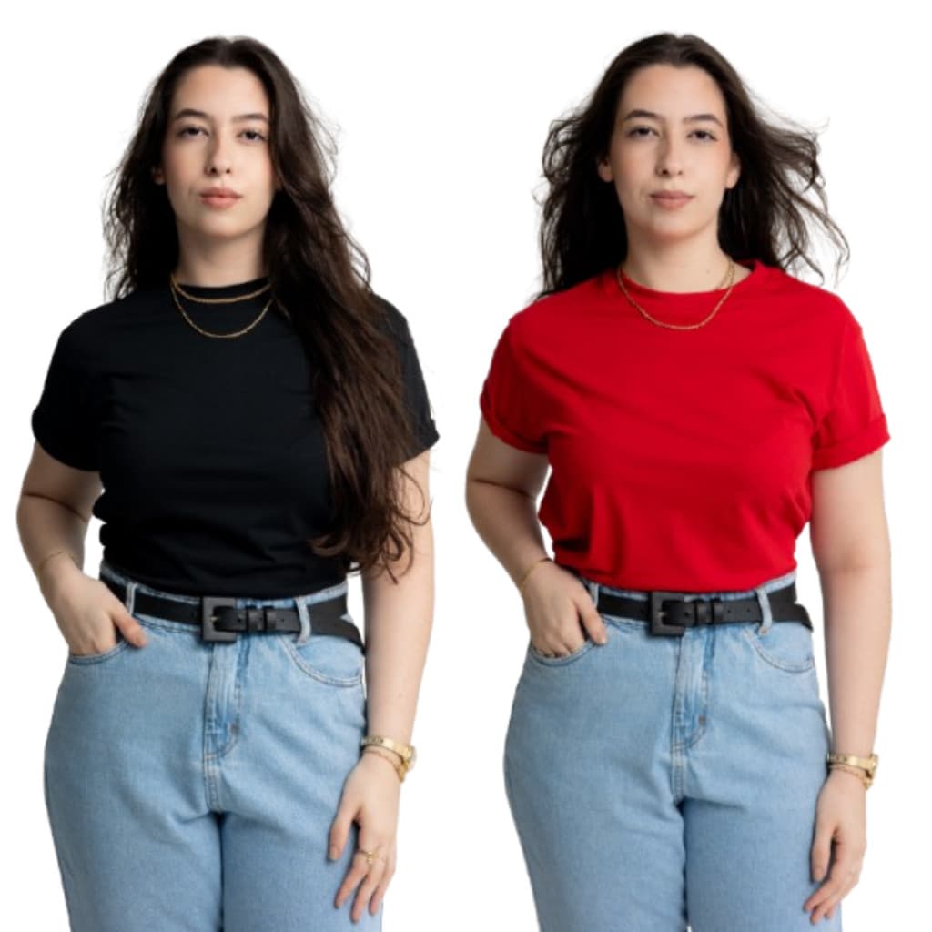 Kit com 2 Camisetas Femininas 100% Algodão – T-Shirts em Várias Cores com Envio Imediato