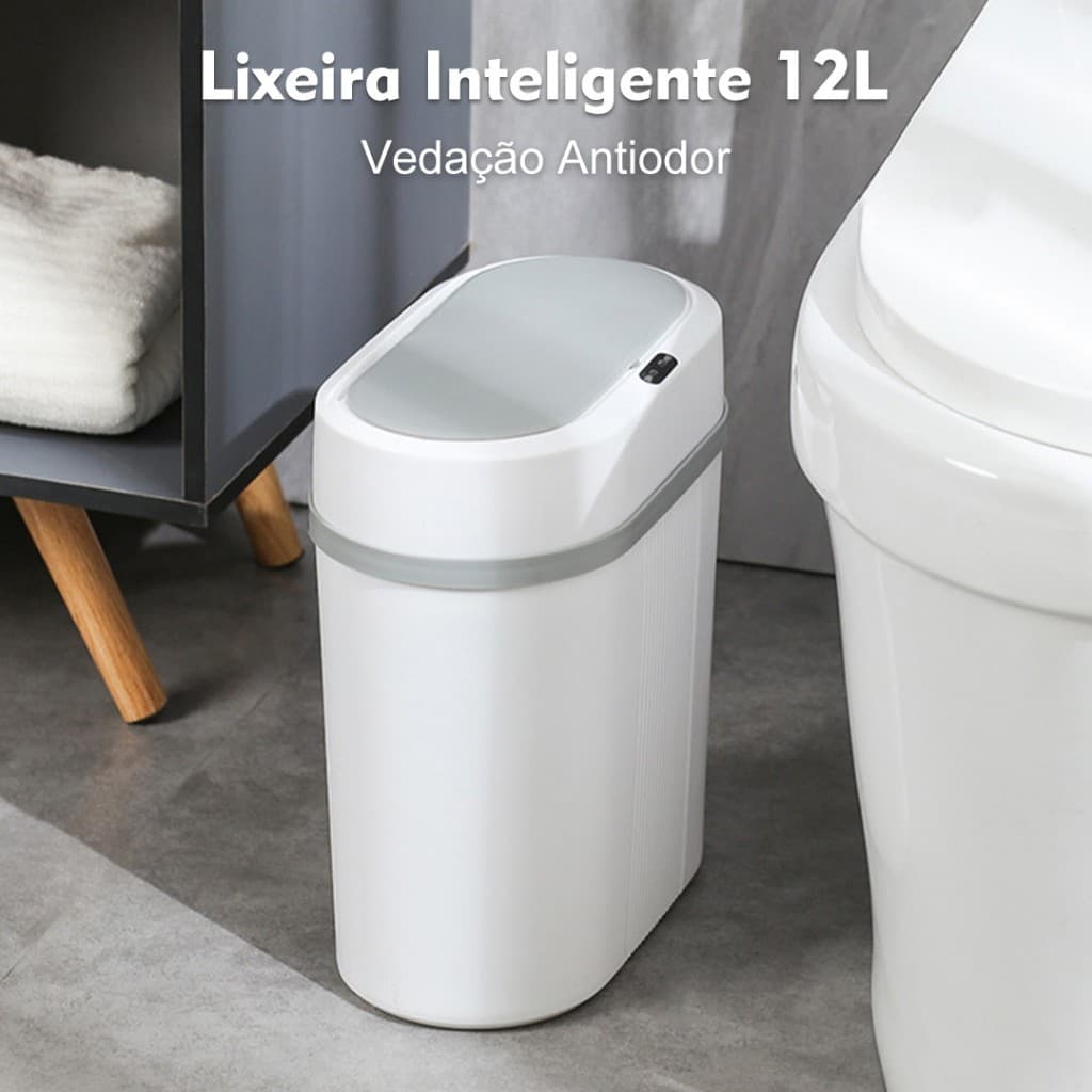 Lixeira Automática 12 Litros Sensor Infravermelho Tampa Para Cozinha Banheiro Escritório Quarto superloja
