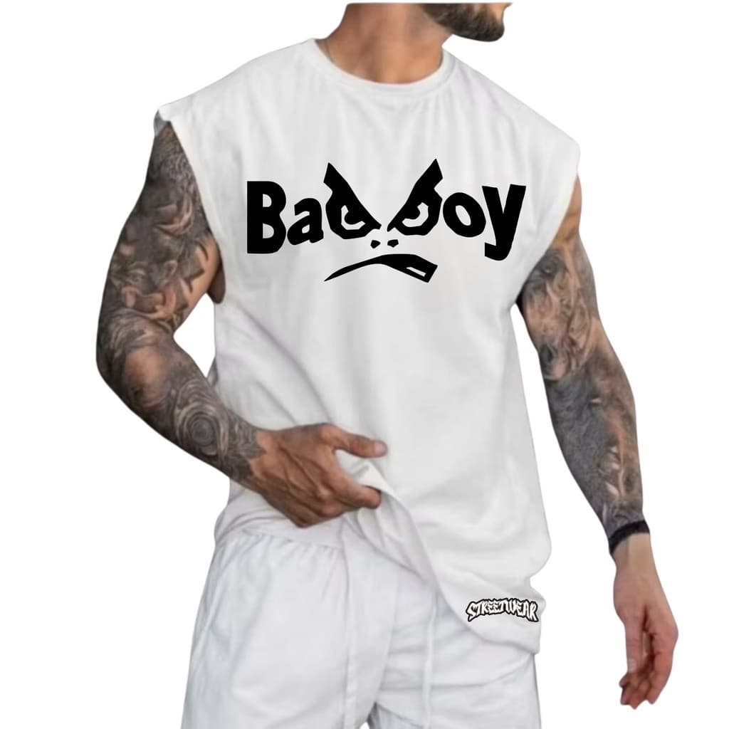 Regata Machão Oversized Algodão Camiseta Cavada Musculação Streetwear Treino Bad Boy Academia