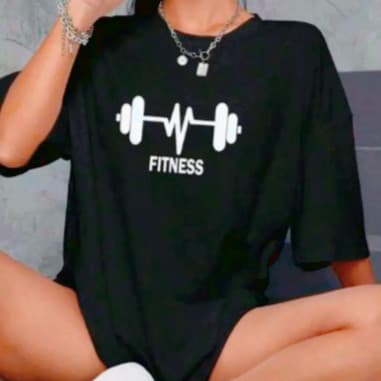 Camiseta Halteres Fitness Camisa Feminina Algodão Academia blusinha Treino Barata