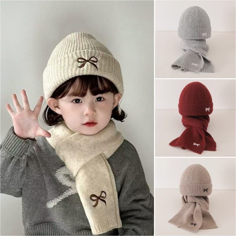 Crianças chapéu cachecol conjunto de duas peças inverno outono meninos meninas bebê ao ar livre à prova de vento lã quen