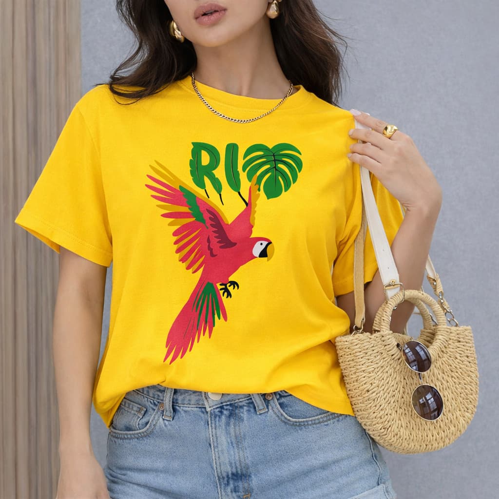 T-shirt Retro Feminina Arara Faam Rio Brasil 100 % Algodão Premium Estilo Conforto Verão