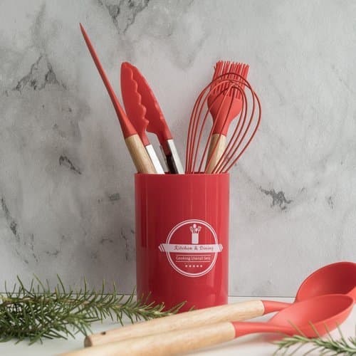 Conjunto Utensilios Silicone 7 Pecas Cabo Madeira Resistente Versatil Cozinha