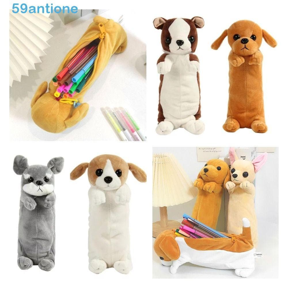 ANTIONE Cães Saco De Lápis , Bonito Macio Pelúcia Filhote De Cachorro Bolsa , Estojo Animal Armazenamento De Papelaria C