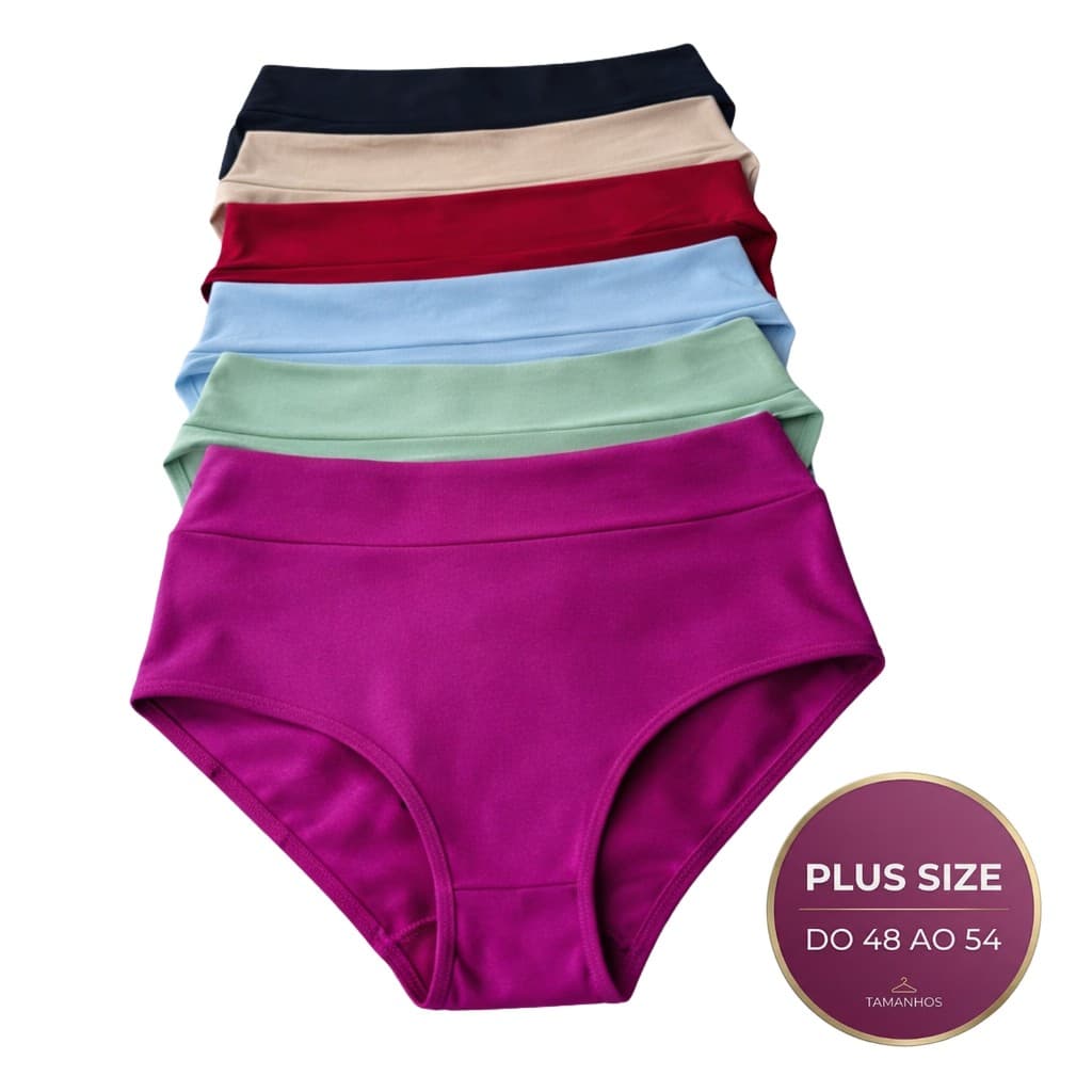 Kit Calcinhas Calçola Senhora Plus Size Cós Duplo Conforto Cós Alto Cintura Alta