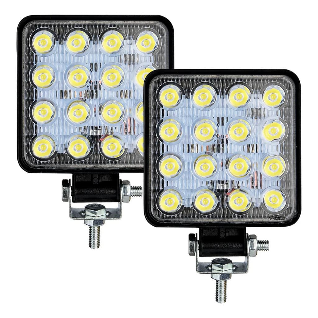 Kit 2 Farol Milha 16 Led 48w 9-50v Quadrado Off-road 6000k