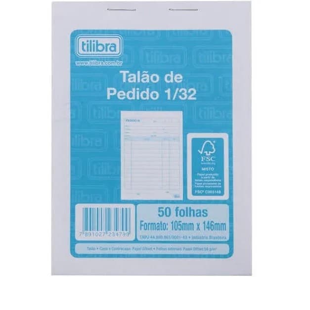 20 Und Talão De Pedido Pequeno 1/32 1 Via 50 Fls Tilibra