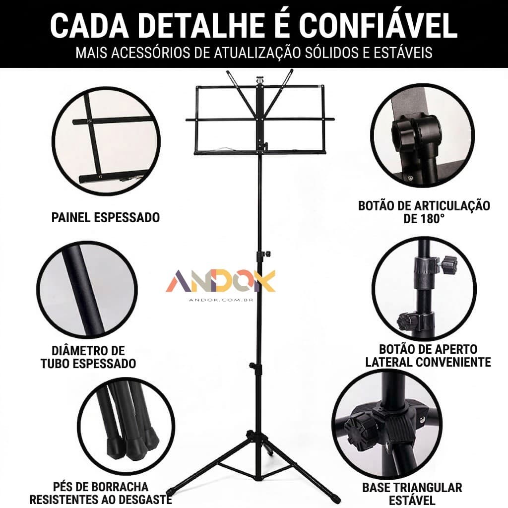 Suporte de Partitura Portátil Dobrável para Teclado Violão - Tripé Ajustável