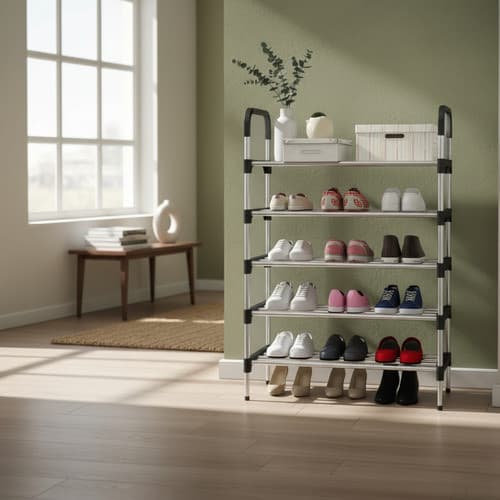 Rack Vertical Sapateira 5 Prateleiras 15 Pares Aço Inox Organizador de Sapatos