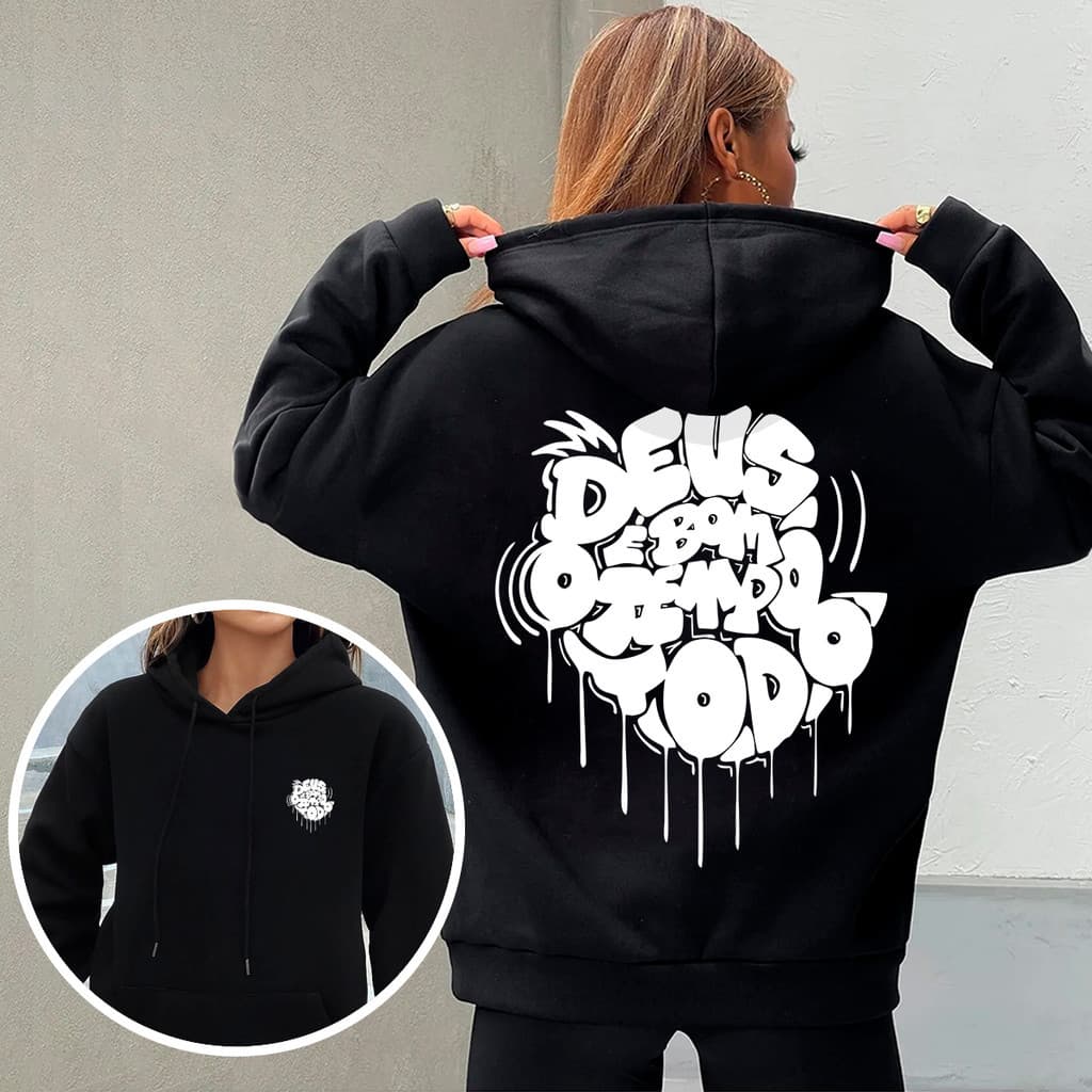 Moletom Feminino Deus É Bom O Tempo Todo Estampa De Qualidade Blusa De Frio Confortável Promoção