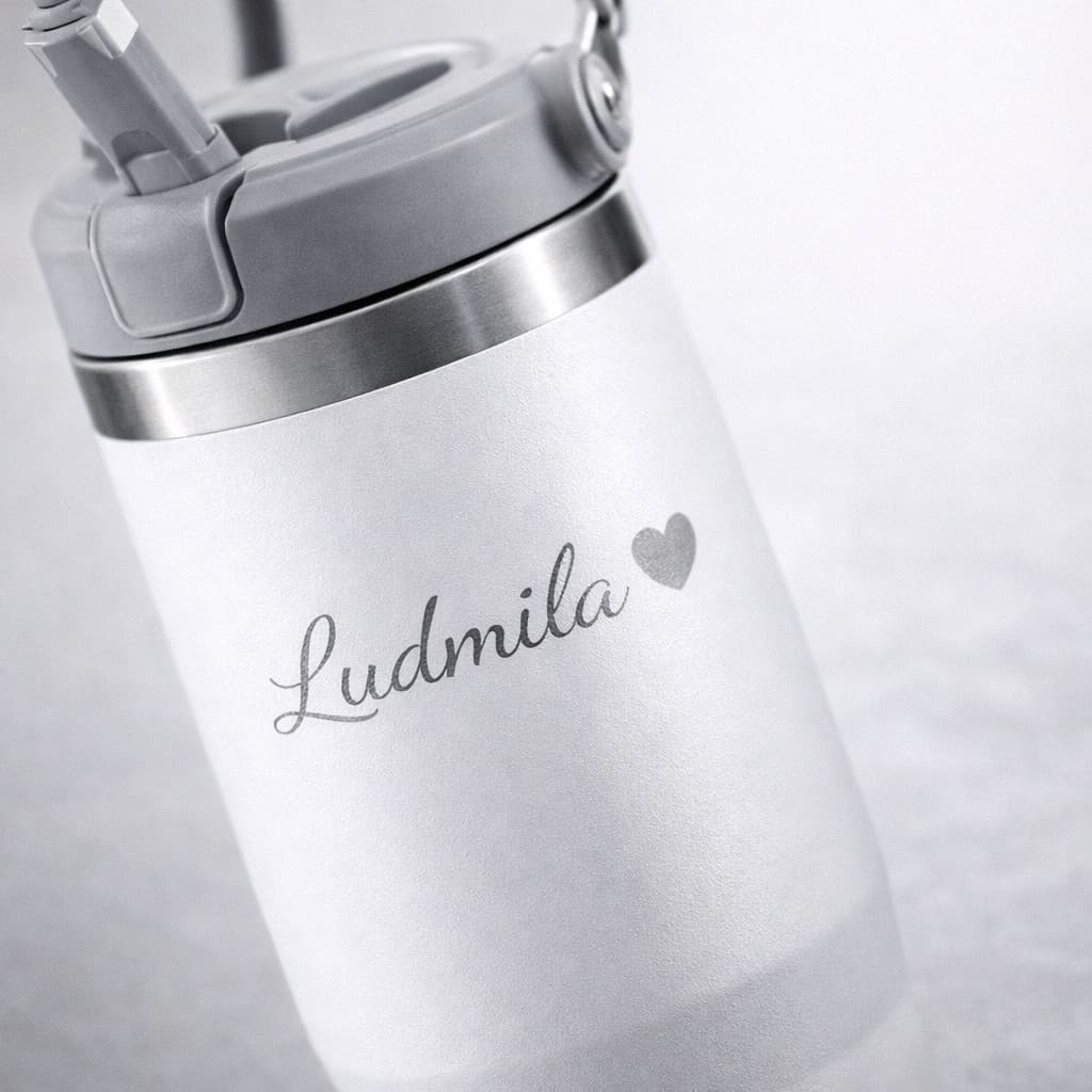 Garrafa Térmica 900ml Inox com Canudo e Alça Flip Straw Antivazamento Academia Branco