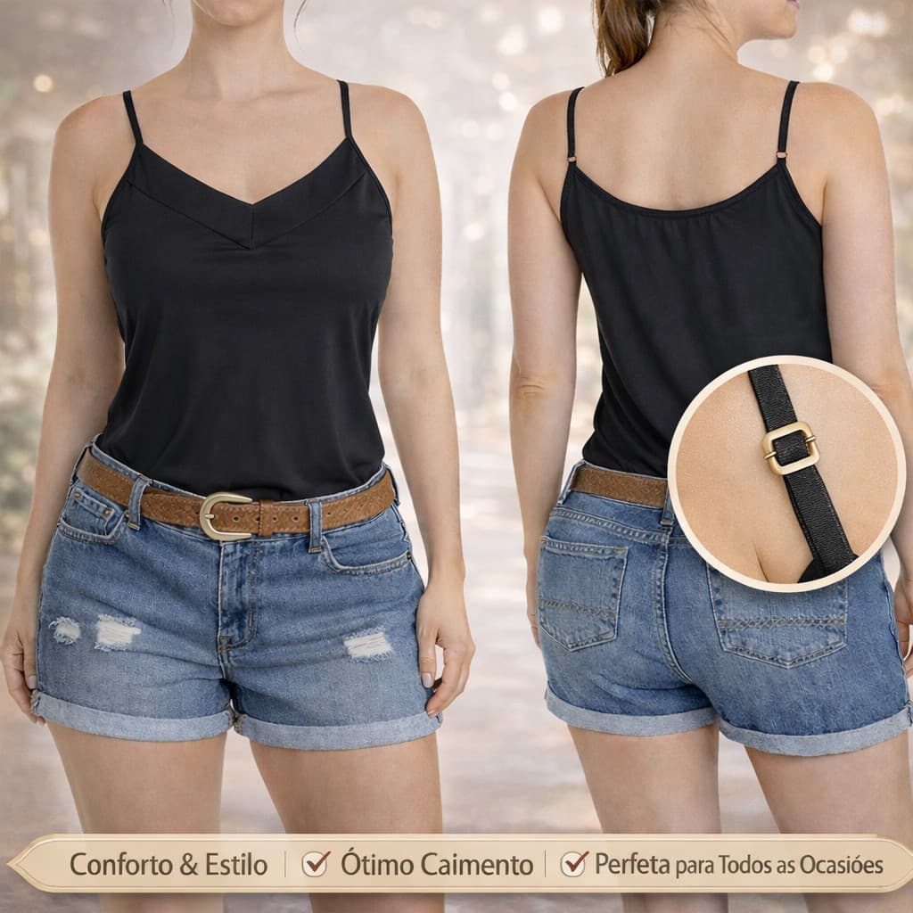 Regata Feminina Alça Regulável Crepe Premium Básica Verão/Inverno