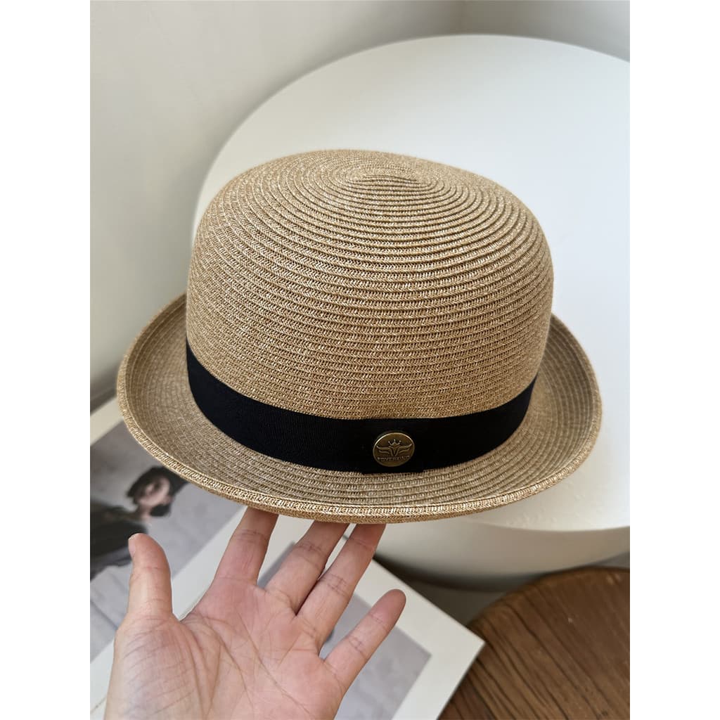 Casual Curling bola chapéu senhoras panamá chapéu de palha protetor solar pára-sol chapéu superior plana verão viagem Al