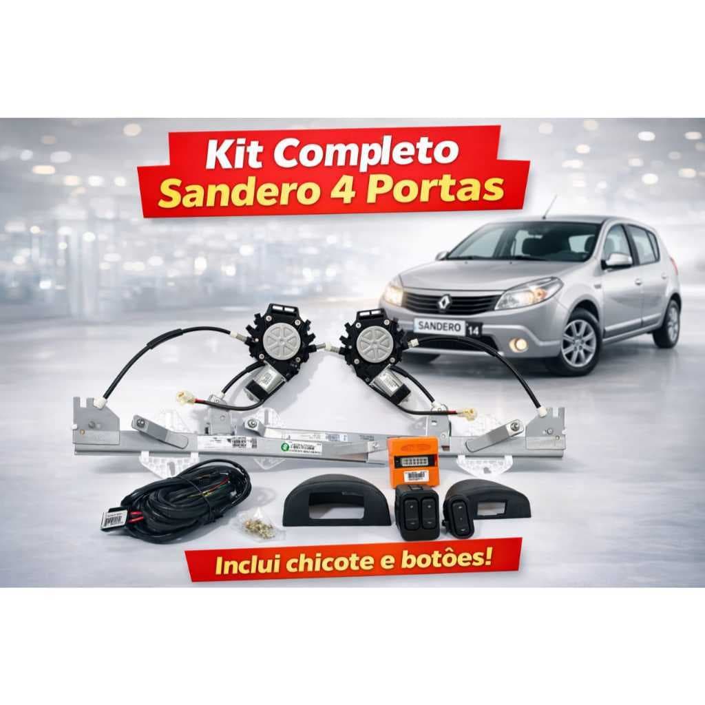 Kit Vidro Elétrico com Sistema Antiesmagamento Renault Sandero 2010-2014 4 Portas Dianteiro Tragial– Modelo PAKVRNSE005