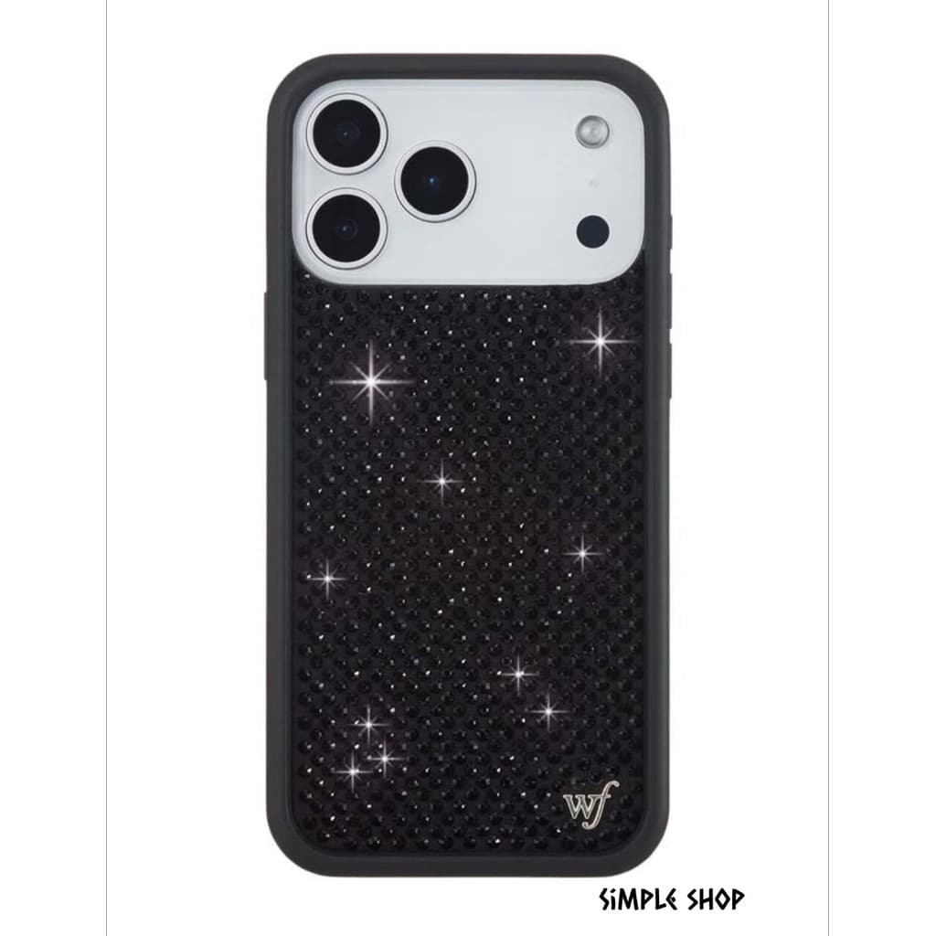 Flores Silvestres Strass Preto WF Capa De Telefone De Luxo Para IPhone 17 16 15 14 13 12 Pro Max 17Air Plus Acrílico Ríg
