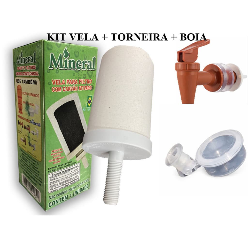 Kit Vela Carvão Ativado + Torneira + Boia para Filtro De Barro  - Entrega Rápida