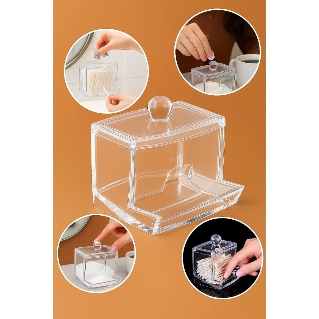 Dispenser Porta Cotonete Acrílico Tampa Transparente Organizador Hastes Algodão Banheiro