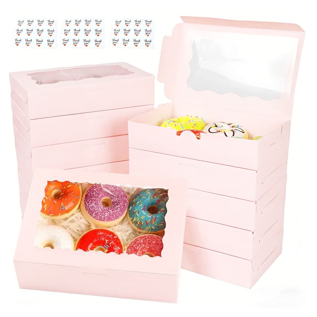Caixa de embalagem para assar 20 x 15 x 6.3 cm, caixa de pão de rosquinha Melaleuca de queijo influenciador, rosa/branco